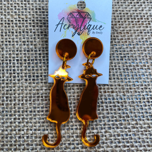 Witchy Cat Drop Stud Earrings