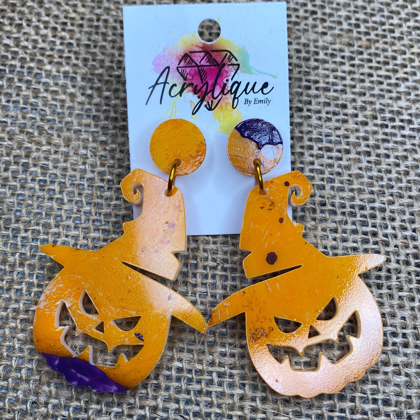 Witchy Pumpkin Drop Stud Earrings