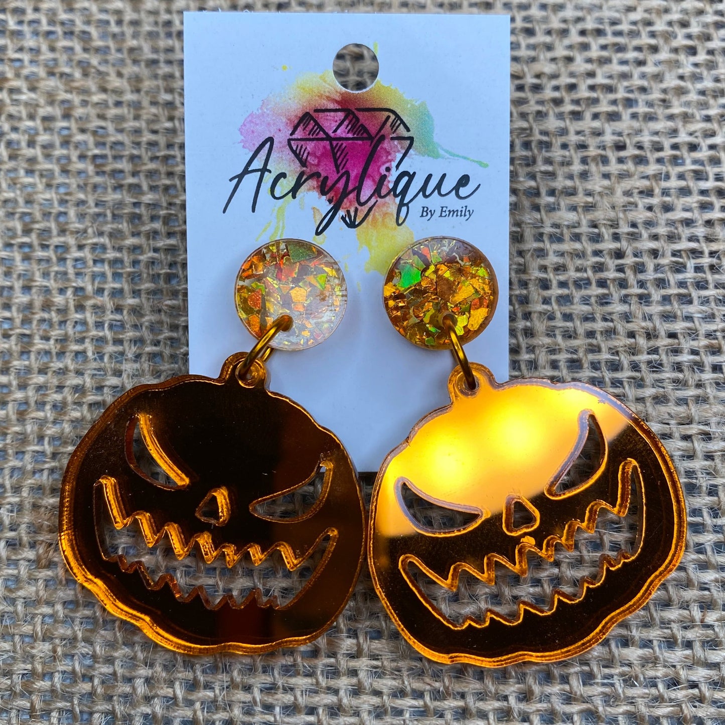 Scary Pumpkin Drop Stud Earrings